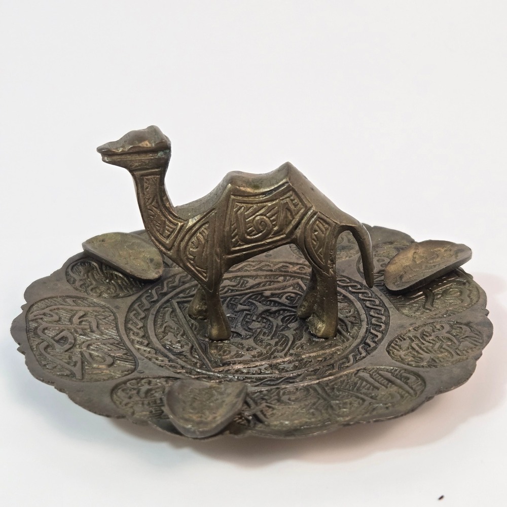 Vintage Brass Camel Ashtray Etched Middle Eastern Decorative Trinket Dish Tray
